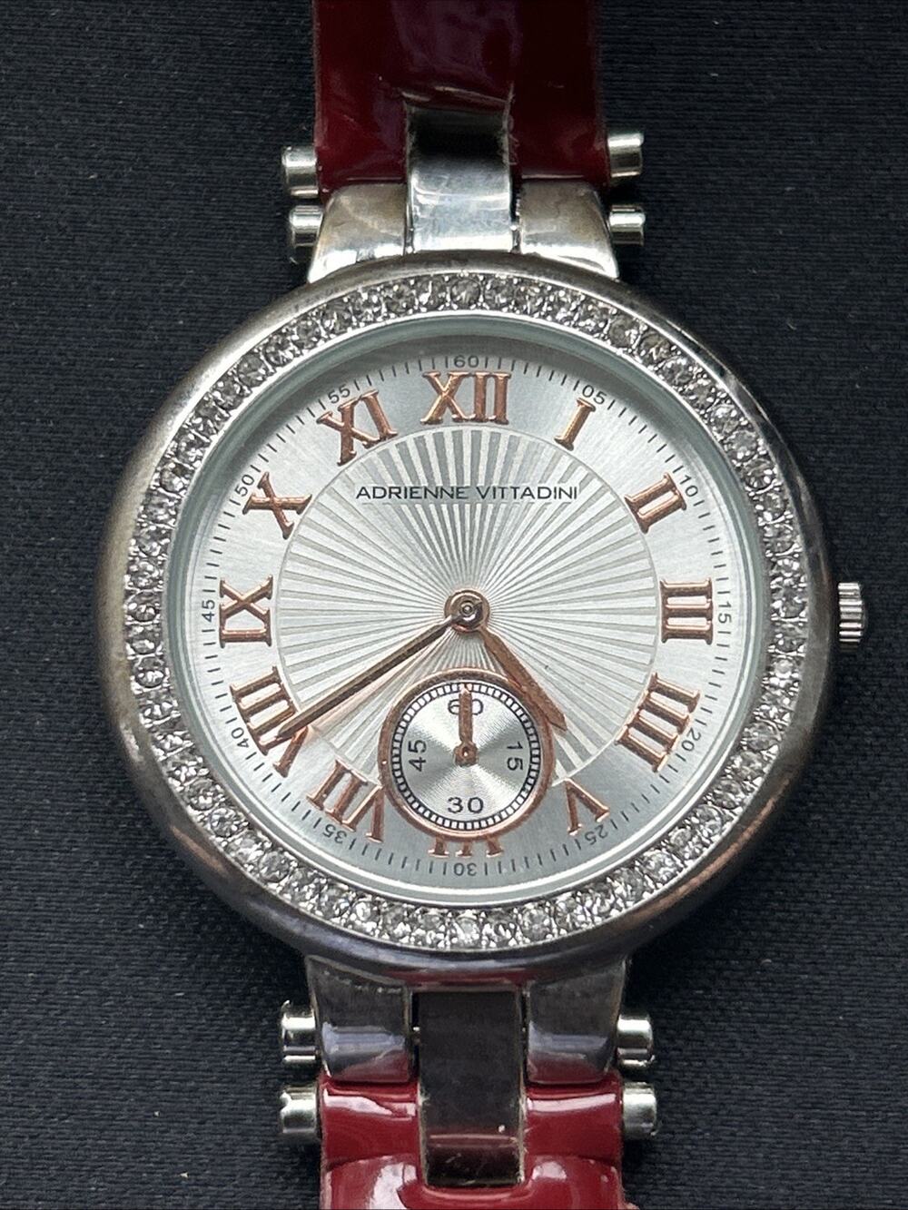 Adrienne Vittadini Silver Tone Red Band Women’s Quartz Watch
